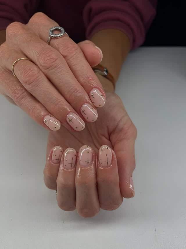 8. Minimal Nude Nails with Fine Line Art - simple nail ideas