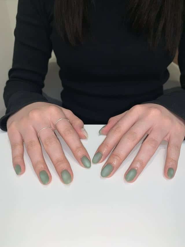 12. Matte Olive Green Almond Nails - simple nail ideas