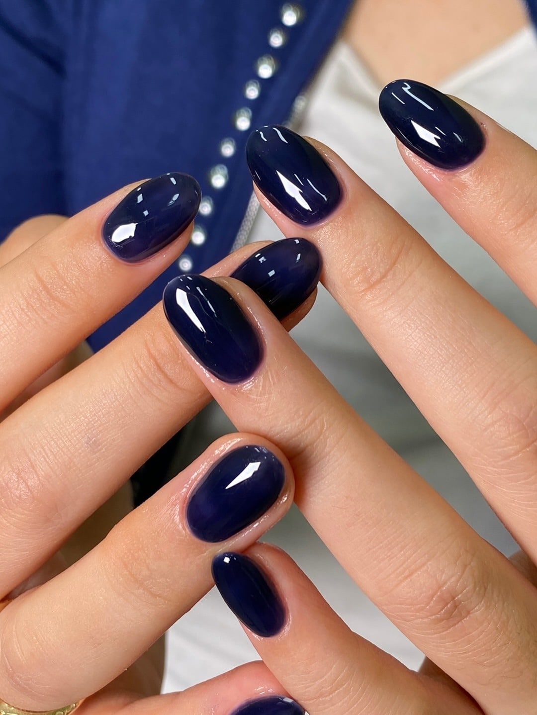 15. Deep Navy Gloss Oval Nails - simple nail ideas