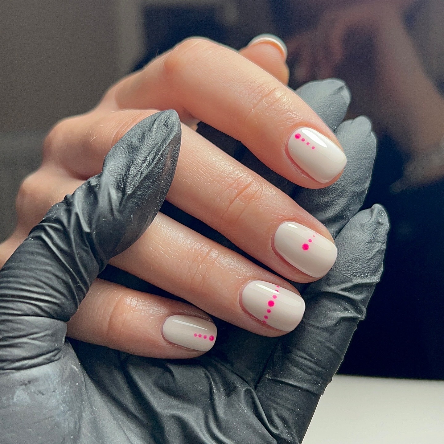 20. Milky White Short Nails with Pink Dot Accents - simple nail ideas