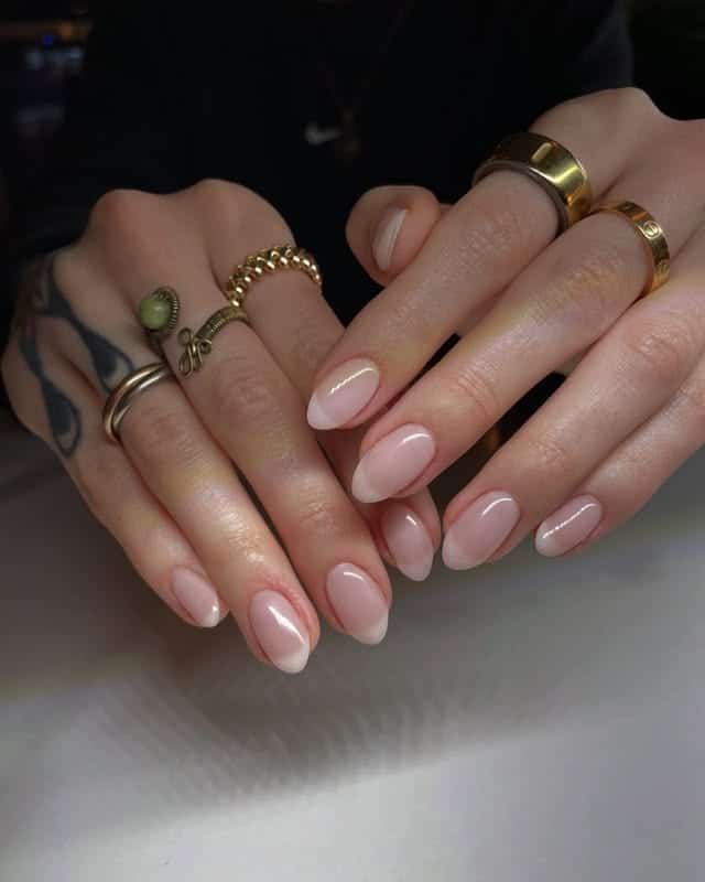 22. Sheer Blush Pink Gloss Almond Nails - simple nail ideas