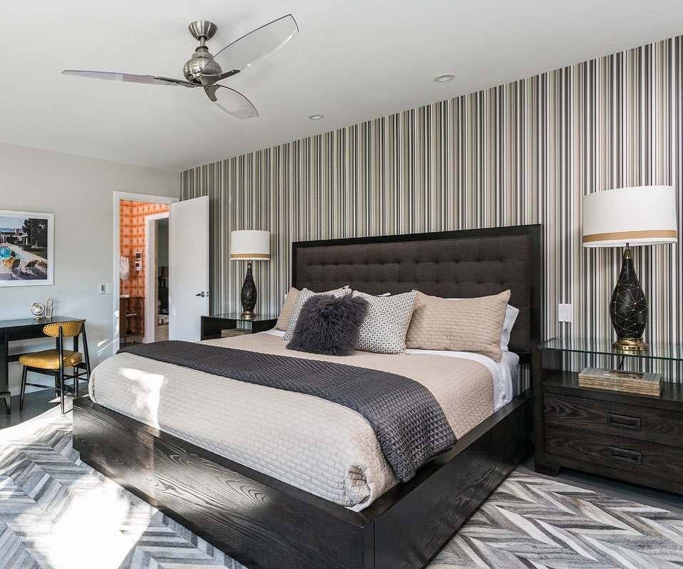 4. Contemporary Gray with Linear Wall Design - gray bedroom ideas