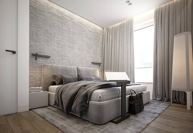 5. Minimalist Warm Gray Retreat with Soft Textures - gray bedroom ideas