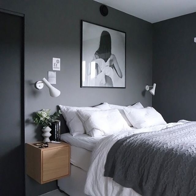 13. Modern Dark Gray Bedroom with Minimalist Styling - gray bedroom ideas