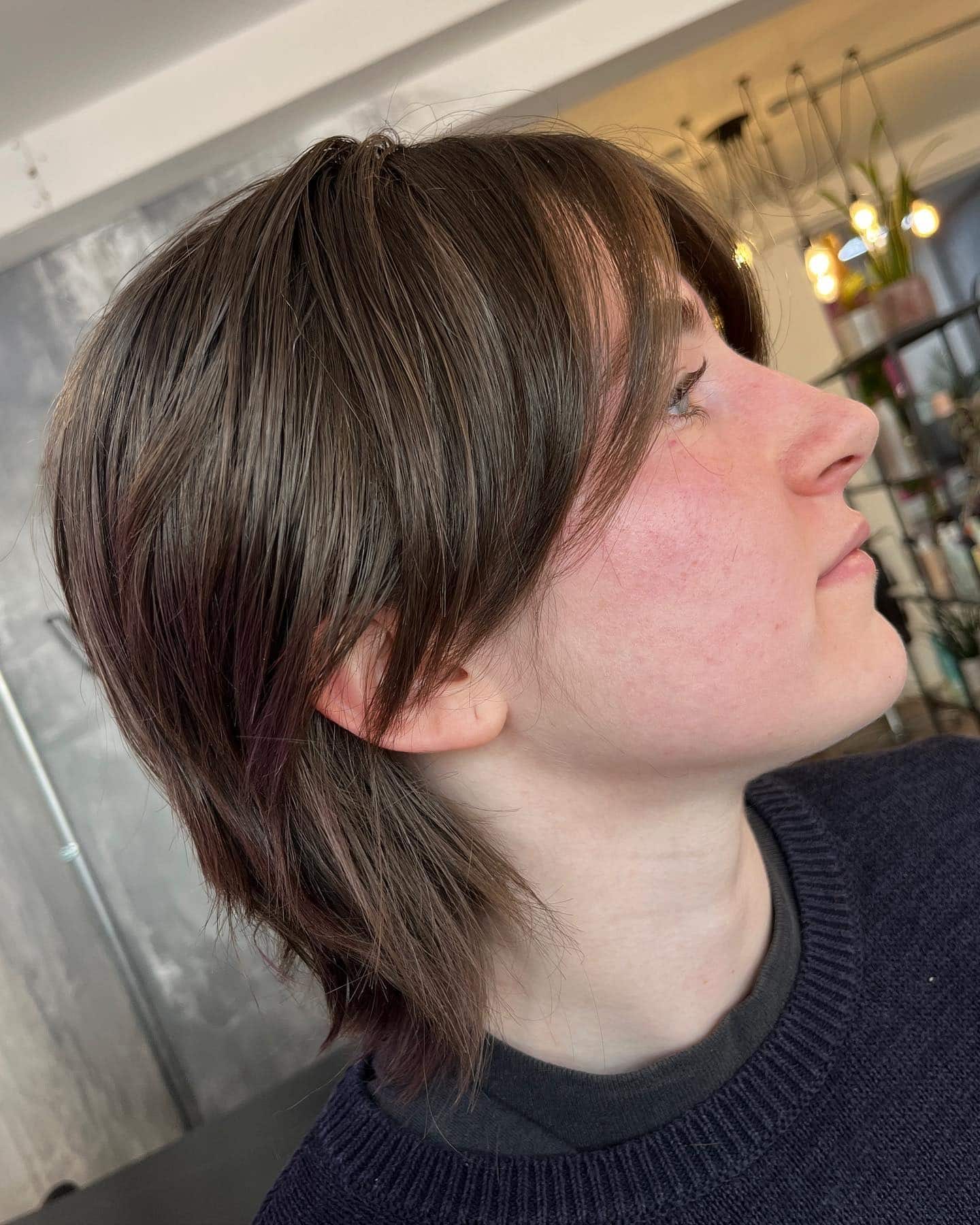 7. Chocolate Brown Feathered Wolf Cut with Soft Flicks - Short Wolf Haircut