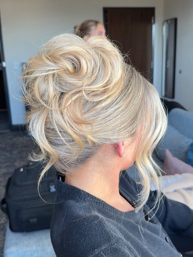 3. Warm Blonde Twisted Messy Updo - Medium Length Hair Messy Updos