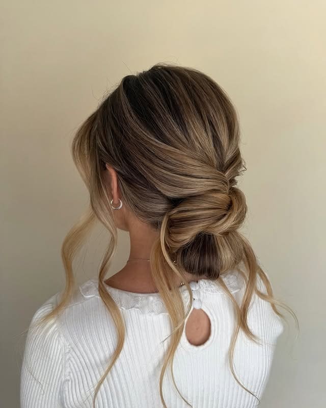 10. Caramel Balayage Messy Updo with Hair Accessory - Medium Length Hair Messy Updos