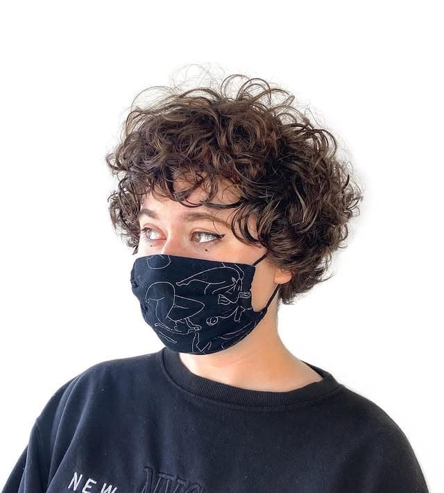 6. Espresso Curly Pixie with Soft Fringe - Curly Pixie Cut