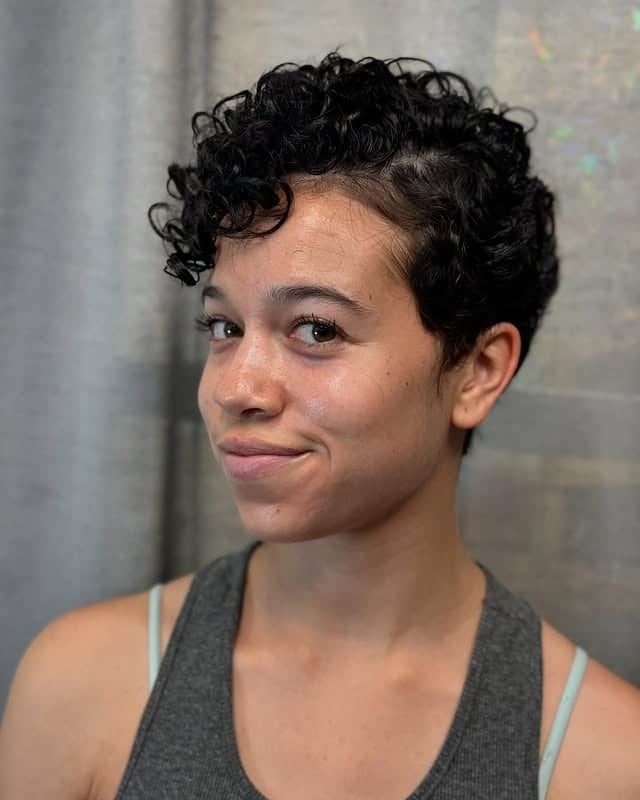 9. Natural Black Curly Pixie with Textured Top - Curly Pixie Cut