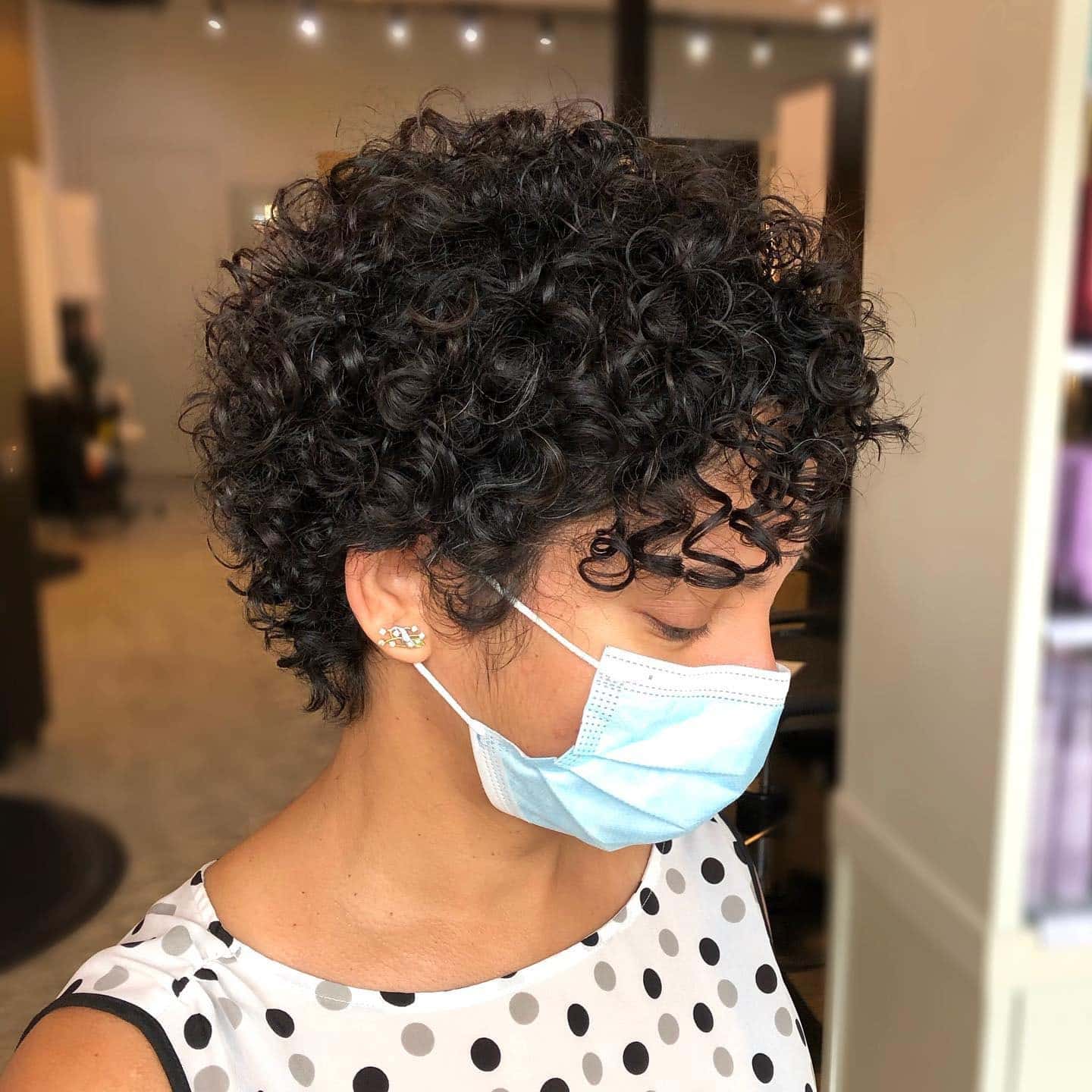 17. Natural Black Curly Pixie with Rounded Shape - Curly Pixie Cut