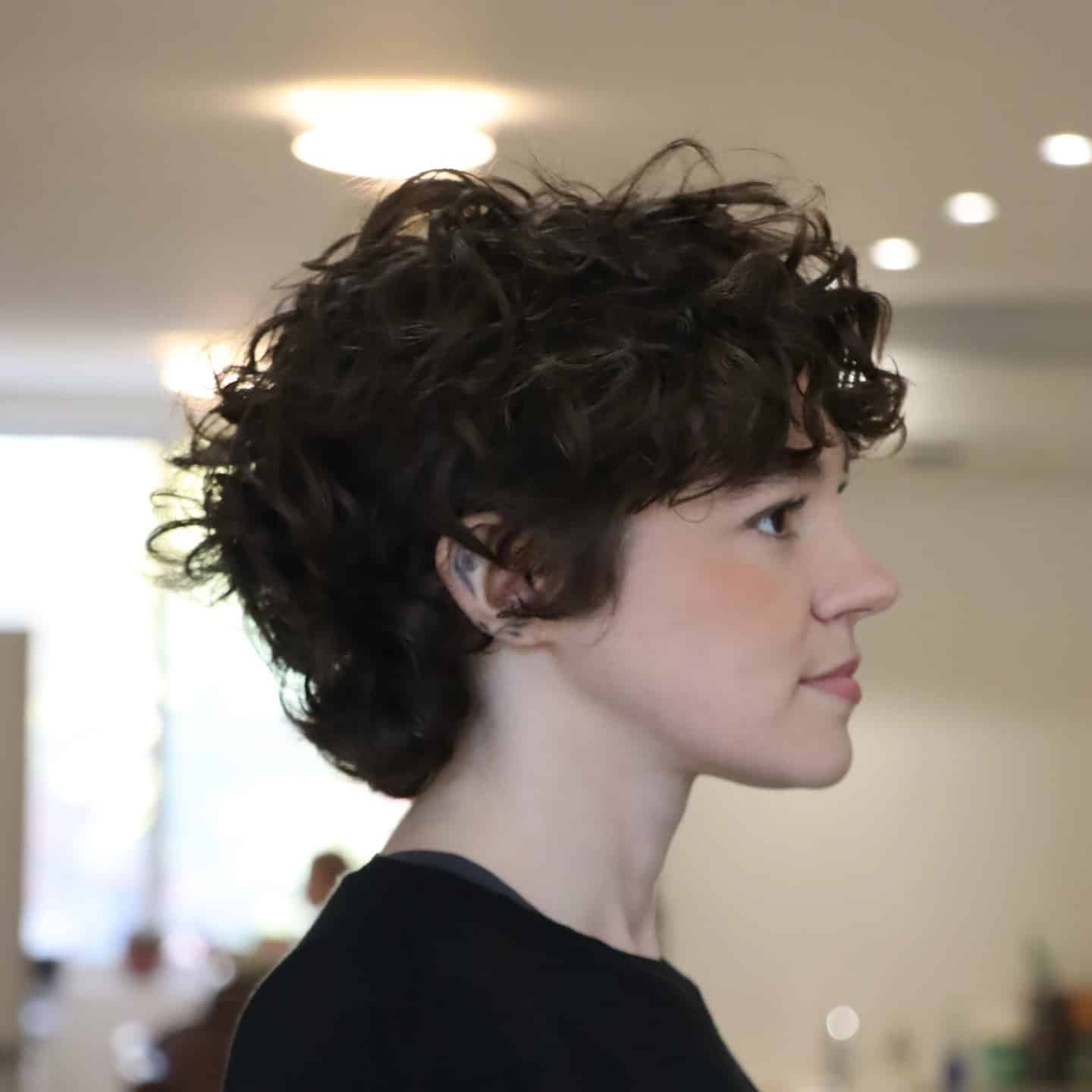 18. Deep Brown Curly Pixie with Tapered Nape - Curly Pixie Cut