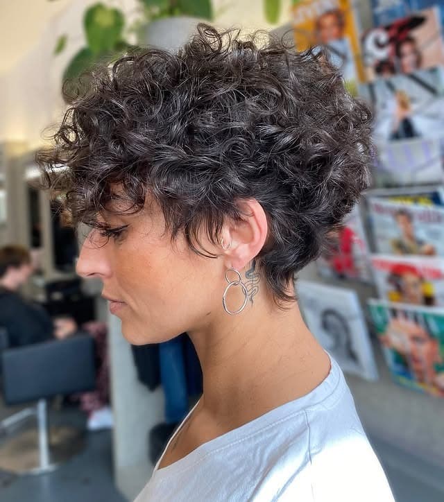22. Ash Brown Curly Pixie with Textured Volume - Curly Pixie Cut