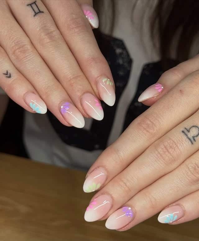 3. Soft Ombre Almond Nails with Pastel Florals - cute nail ideas