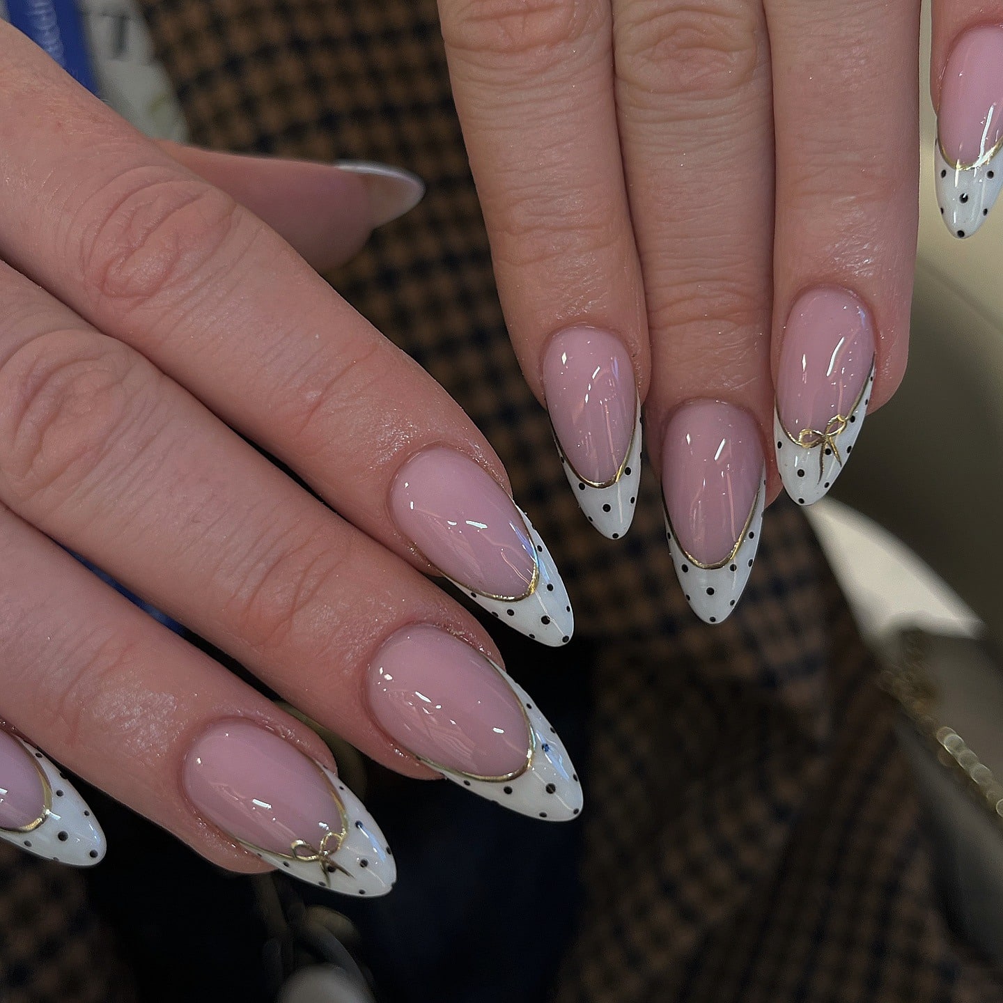 6. Polka Dot French Tips with Gold Detailing - cute nail ideas