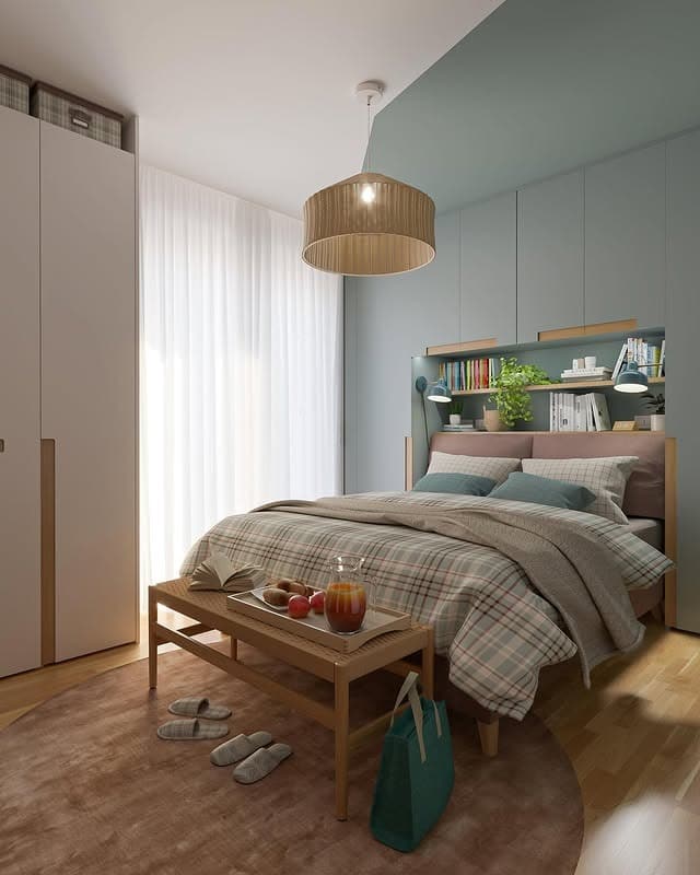1. Soft Sage and Wood Compact Bedroom Styling - tiny bedroom ideas