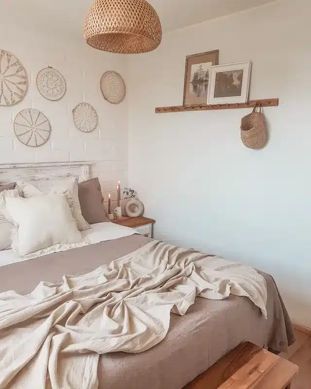 6. Neutral Woven Decor Bedroom with Soft Beige Palette - tiny bedroom ideas