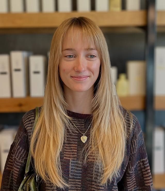 4. Natural Golden Blonde Straight Cut with Fine Wispy Fringe - Wispy Bangs Hairstyles