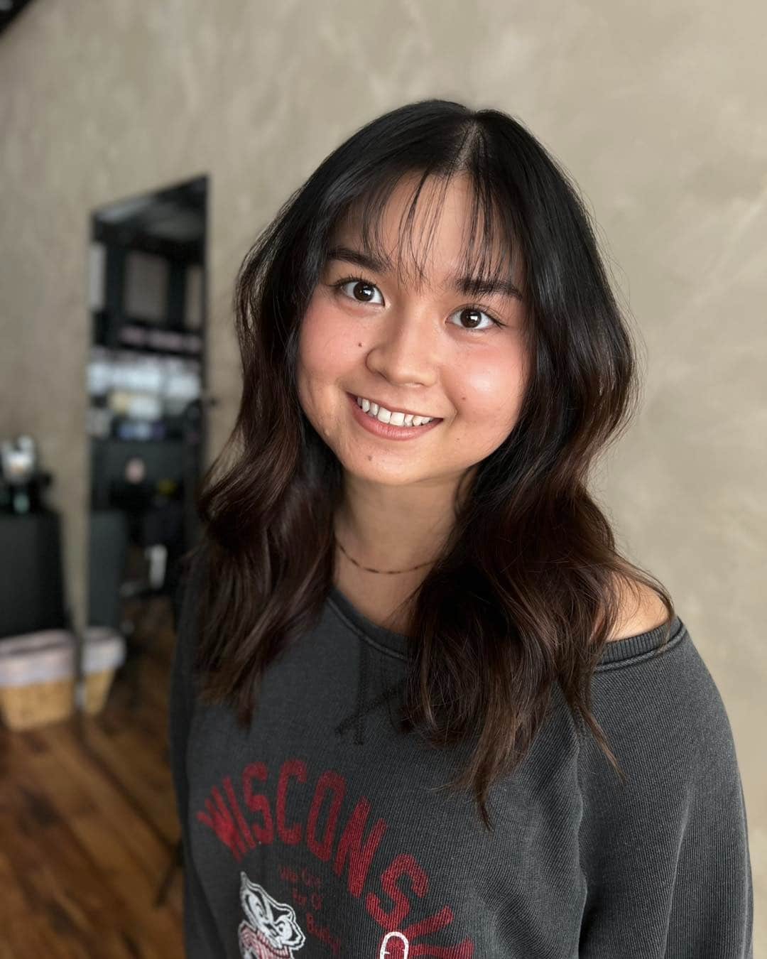 12. Deep Mocha Waves with Feathered Wispy Fringe - Wispy Bangs Hairstyles