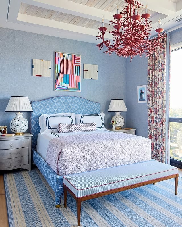 7. Blue Paneled Bedroom with Artistic Touches - blue bedroom ideas