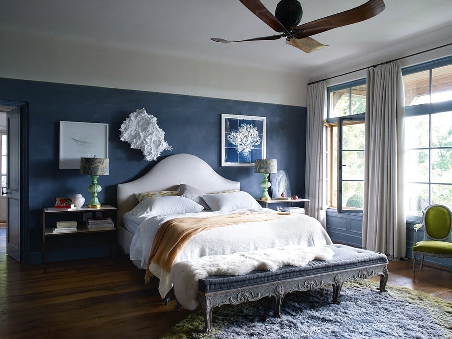 10. Blue and White Bedroom with Elevated Comfort - blue bedroom ideas