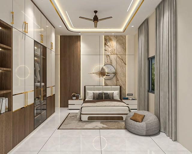 1. Modern Cream & Gold Bedroom with Built-In Wardrobe Elegance - luxury bedroom ideas