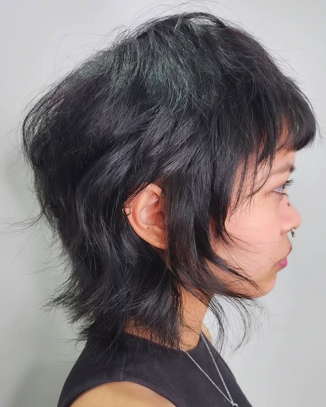 14. Jet Black Textured Micro Wolf Cut - Short Wolf Cut