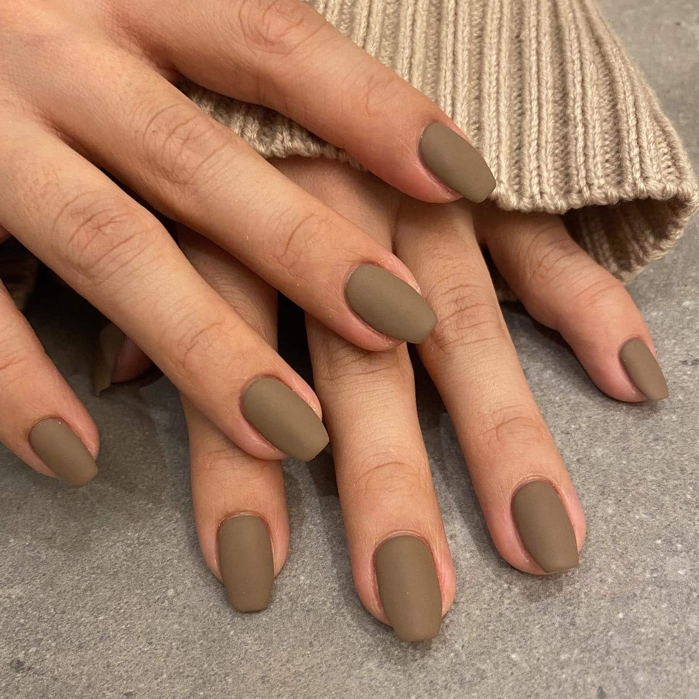 1. Matte Taupe Short Square Nails - one color nail ideas