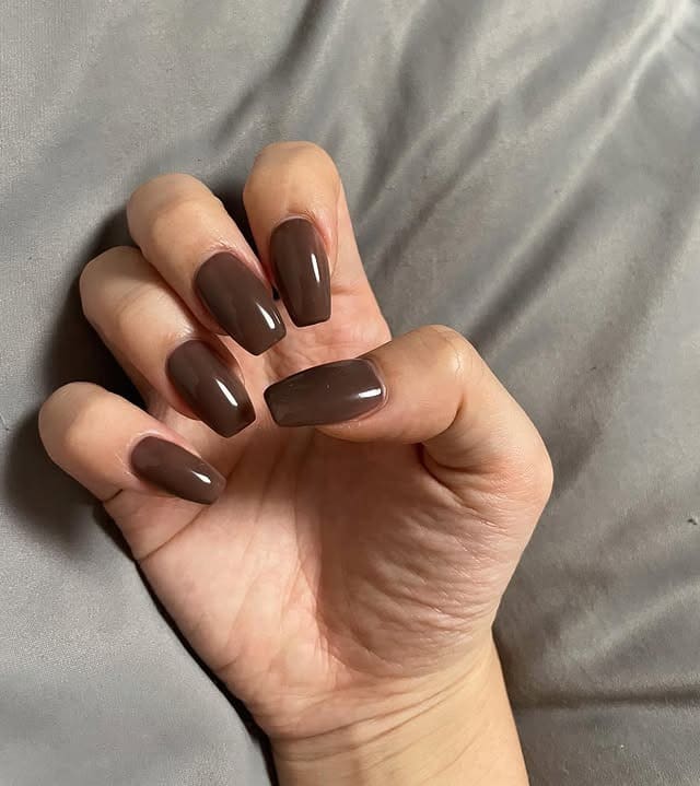 9. Deep Chocolate Brown Square Nails - one color nail ideas