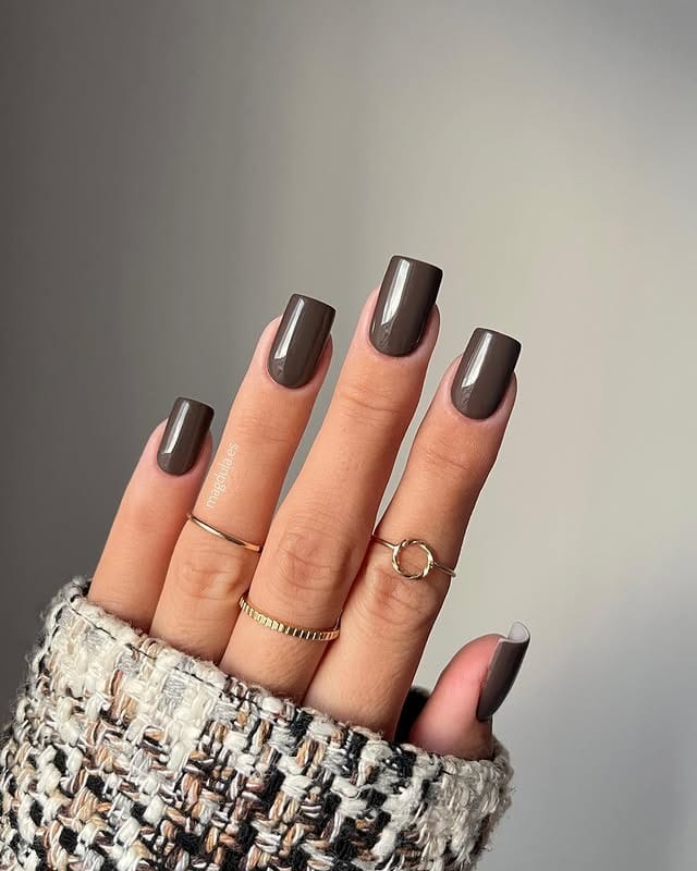14. Smoky Taupe Medium Square Nails - one color nail ideas