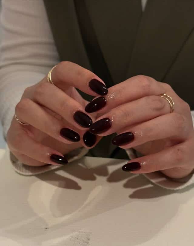 18. Deep Wine Short Almond Nails - one color nail ideas