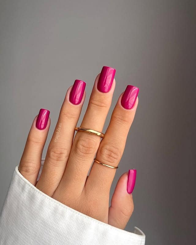 22. Bright Fuchsia Medium Square Nails - one color nail ideas