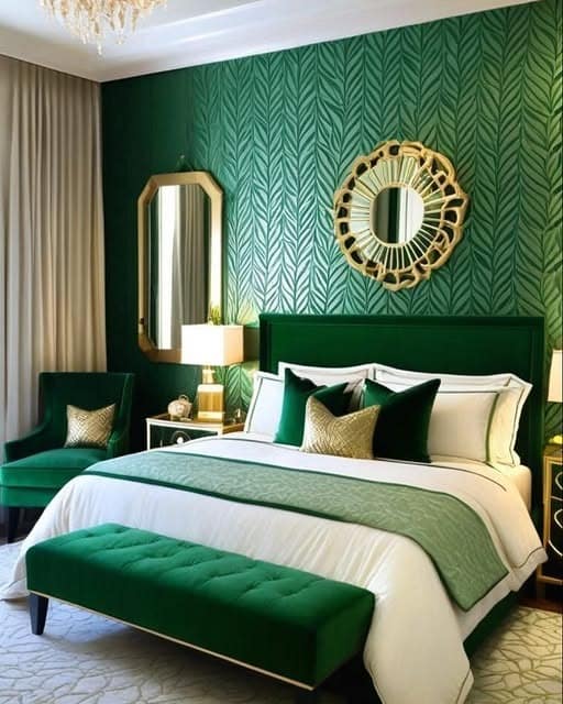 2. Emerald Accent Wall with Modern Gold Details - emerald green bedroom ideas