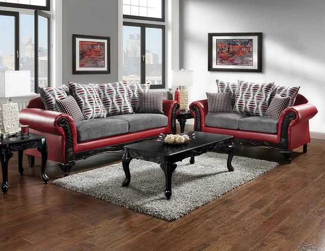 22. Classic Gray Upholstery with Rich Red Leather Framing - gray and red living room ideas