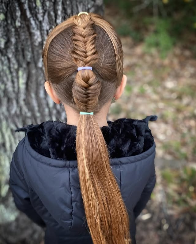 13. Honey Brown Braided Structured Layered Ponytail - Layered Ponytail Hairstyles