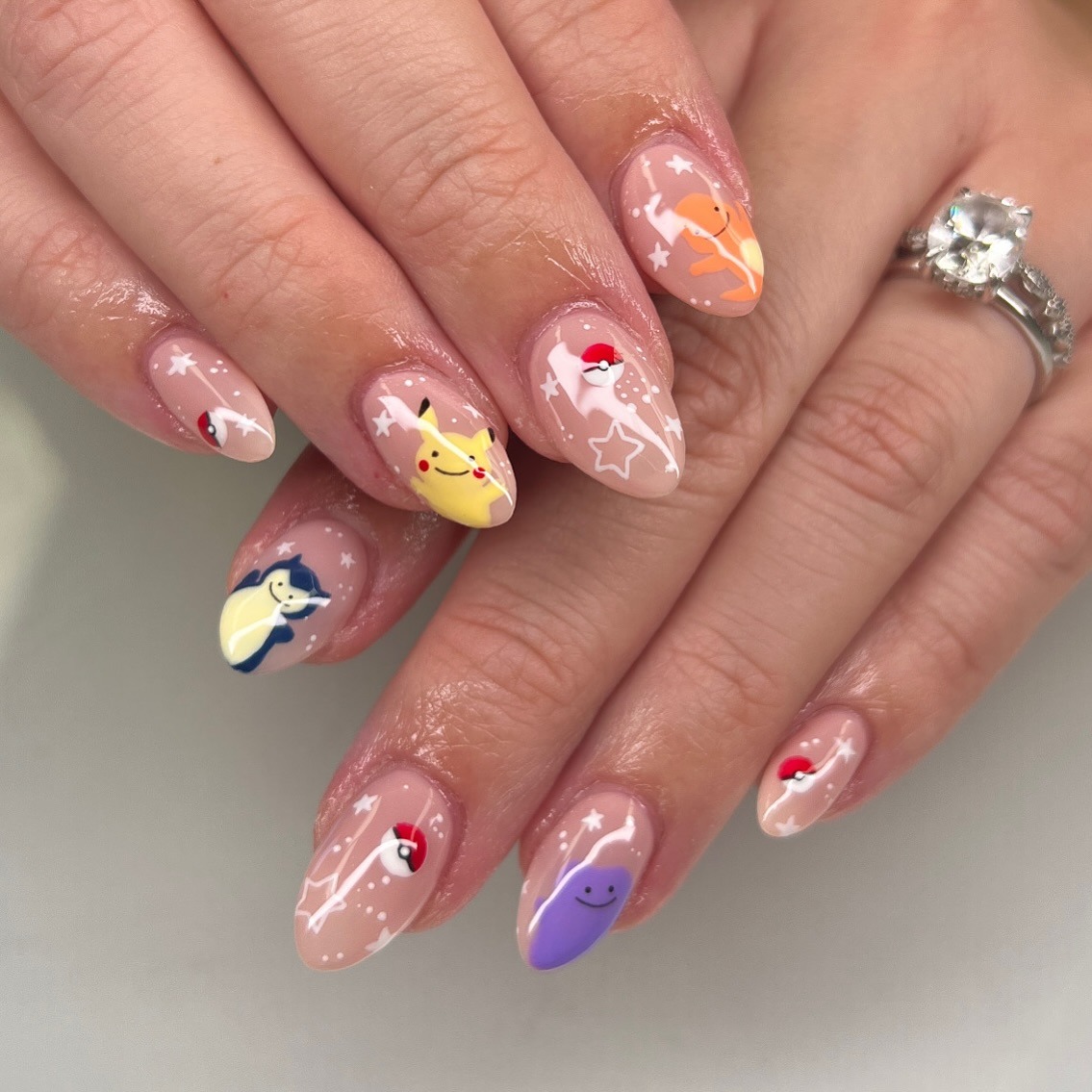 5. Cute Character Accent Almond Nails - cute nail ideas