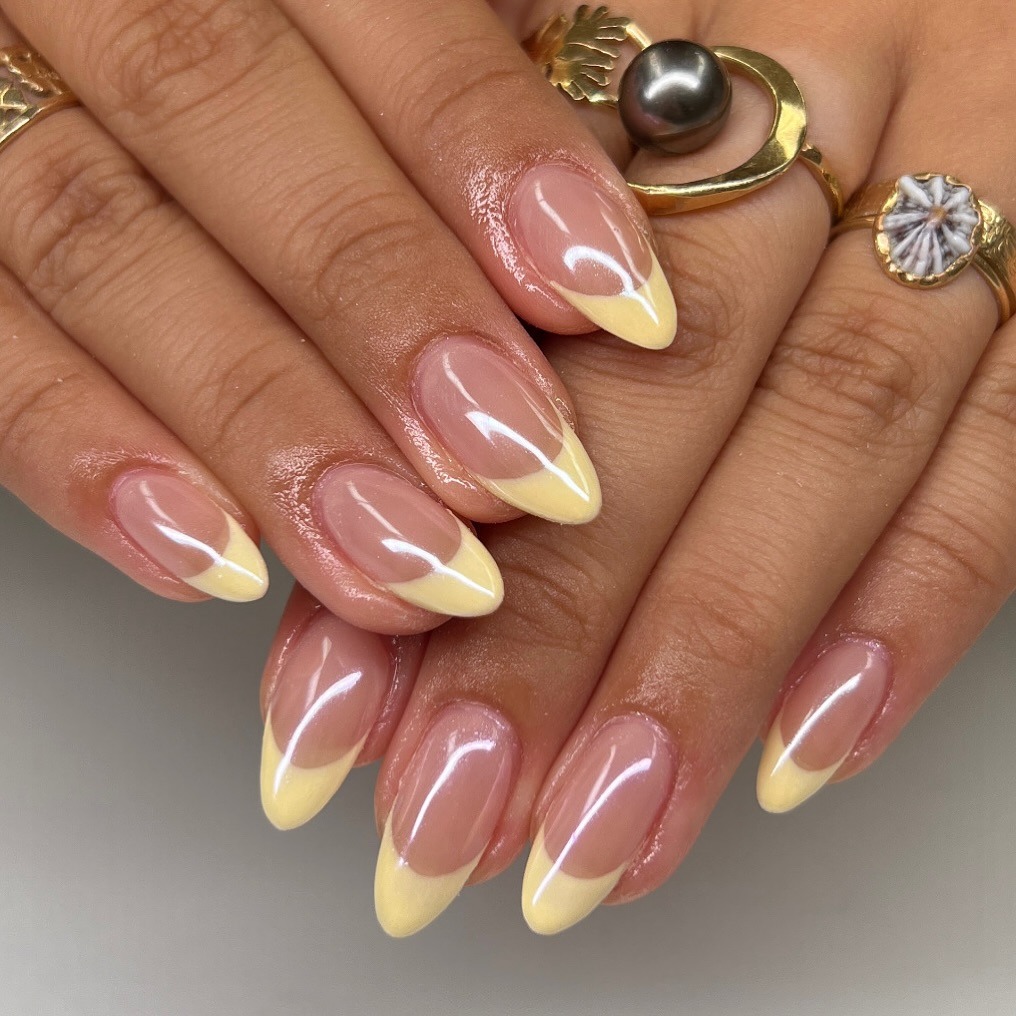 8. Classic Butter Yellow French Almond Nails - cute nail ideas