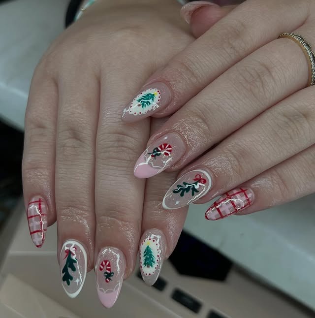 15. Festive Holiday Nail Art with Christmas Motifs - cute nail ideas