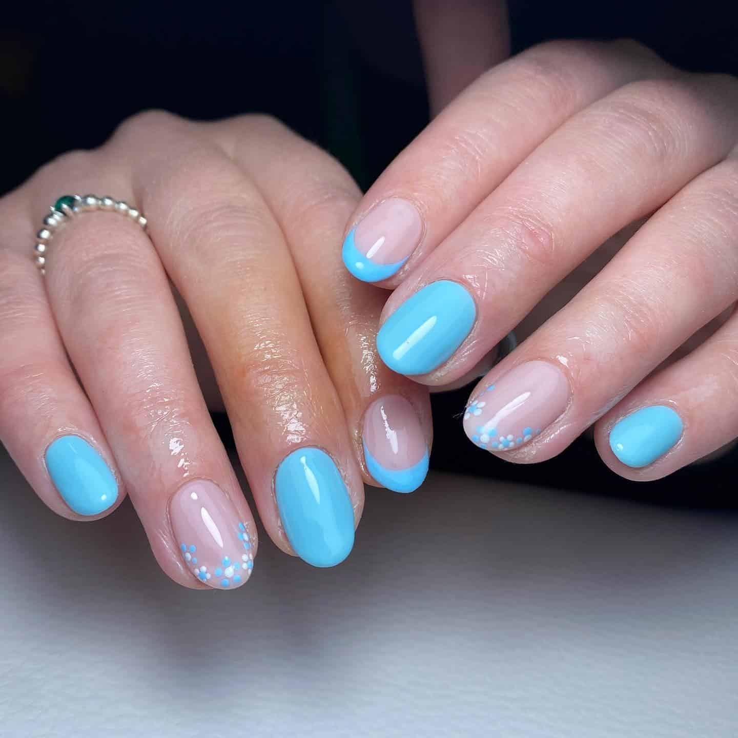 2. Sky Blue French Tip Short Nails - blue spring nail ideas