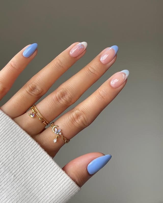 8. Classic Glossy Periwinkle Almond Nails - blue spring nail ideas