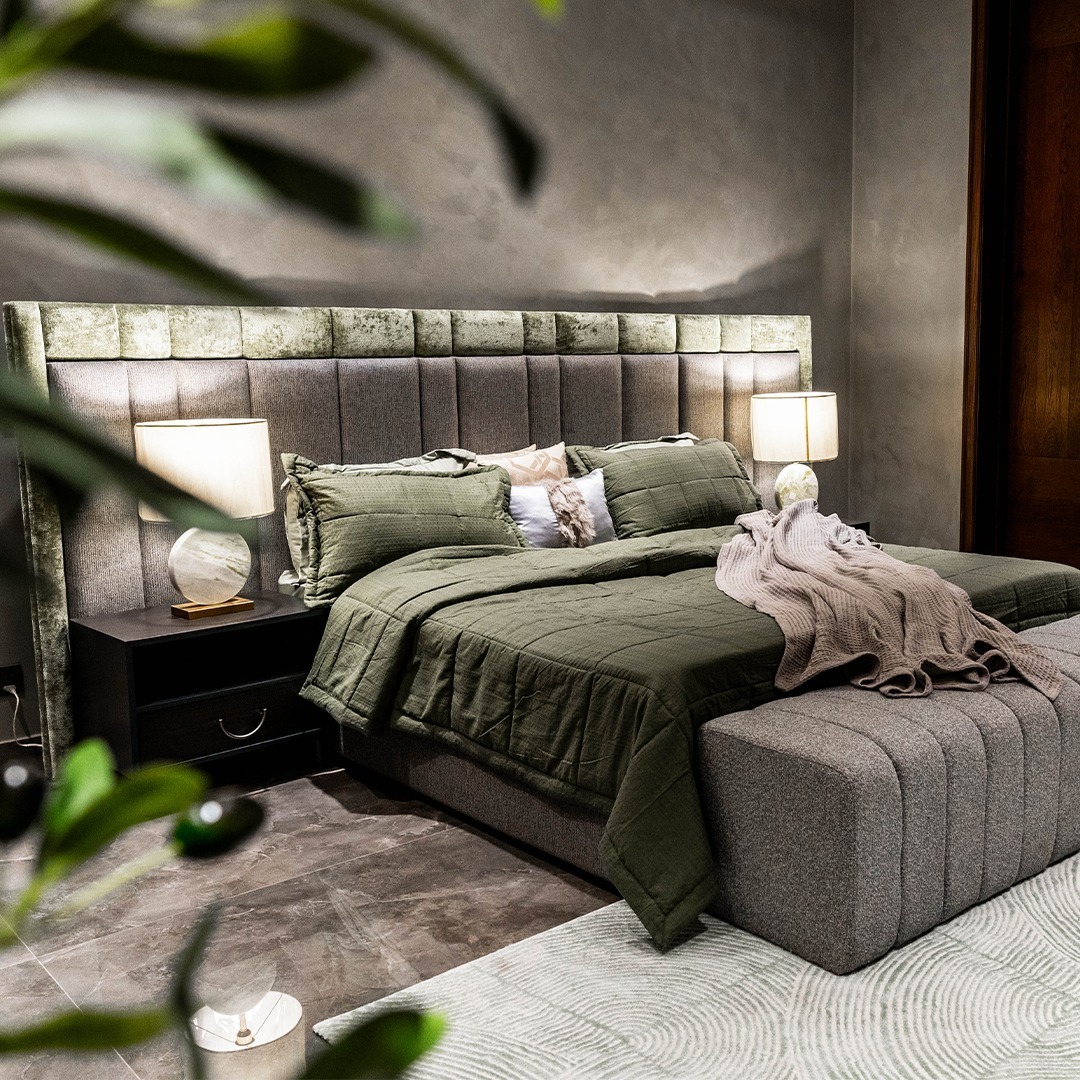 1. Plush Olive Green Bedroom with Layered Textures - olive green bedroom ideas