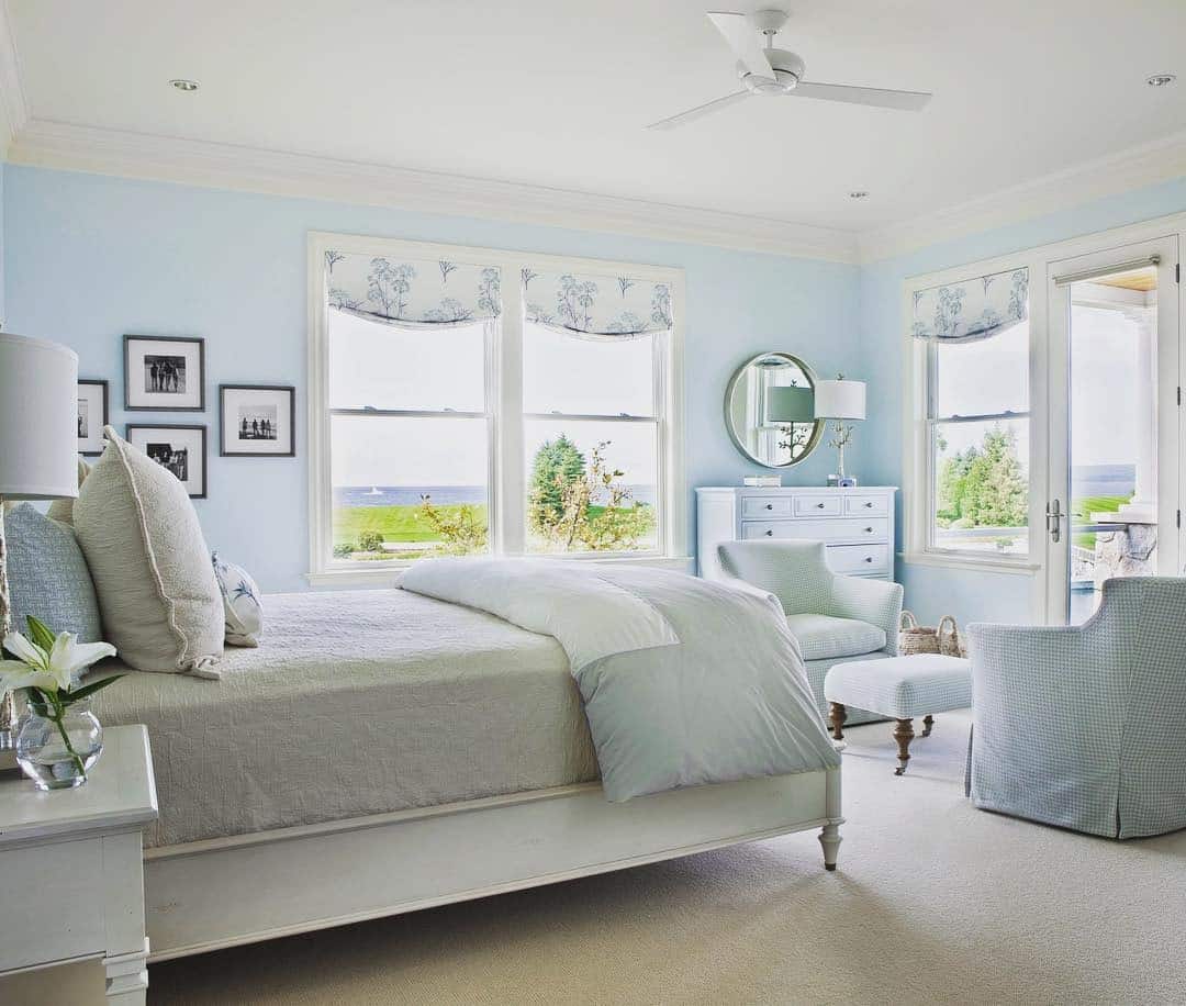 2. Airy Light Blue Bedroom with Garden Views - light blue bedroom ideas