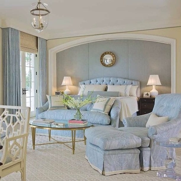 3. Classic Light Blue Bedroom with Elegant Arch Detail - light blue bedroom ideas