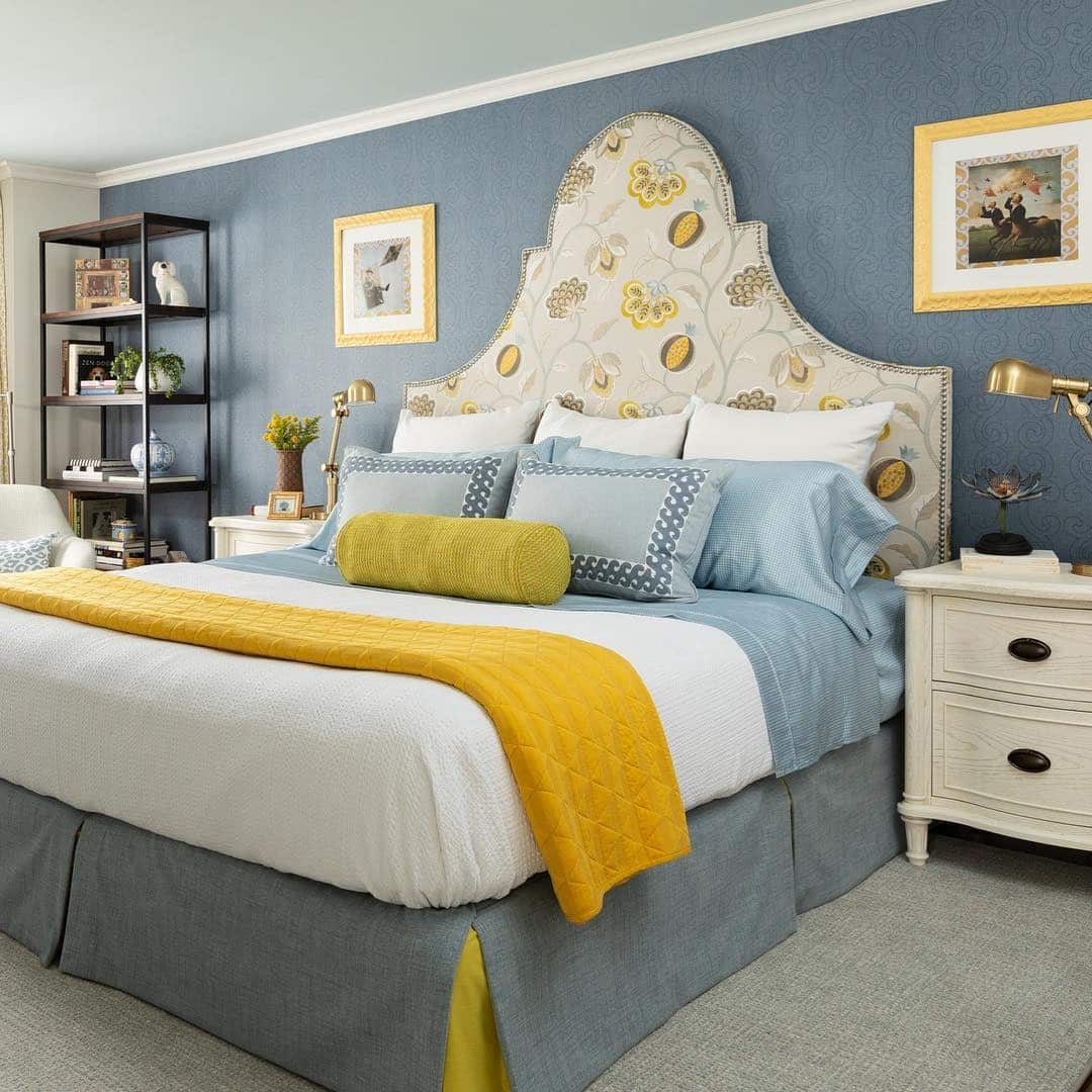 5. Light Blue Bedroom with Bold Yellow Accents - light blue bedroom ideas