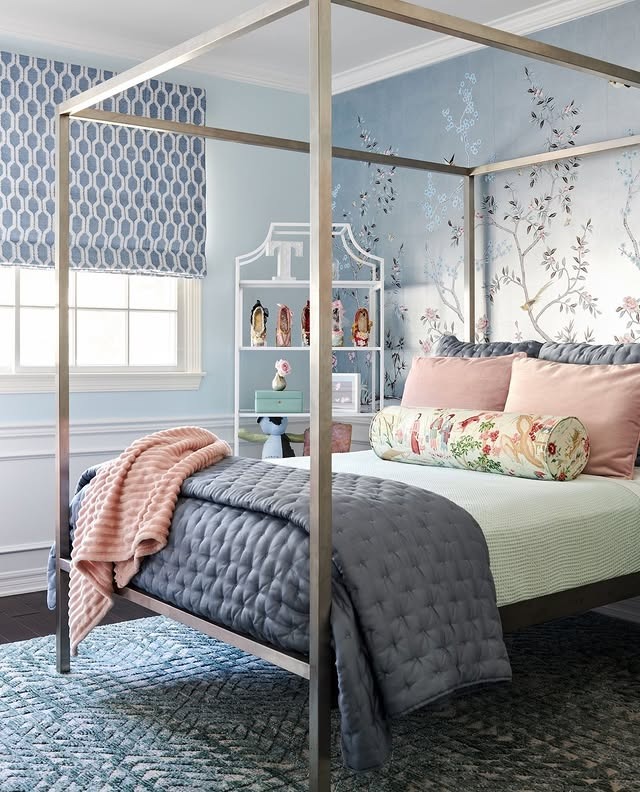 13. Light Blue Bedroom with Pastel Accents and Canopy Bed - light blue bedroom ideas