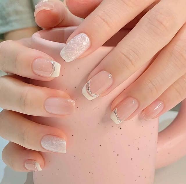 4. Classic Pink French with Silver Curve Lines - basic nail ideas