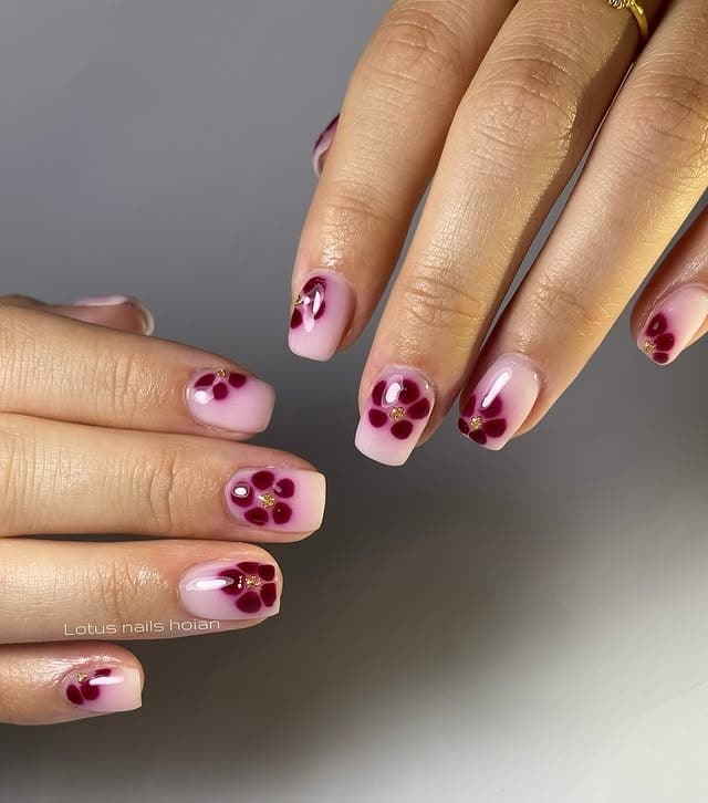 9. Rose Pink Floral Short Nails - basic nail ideas