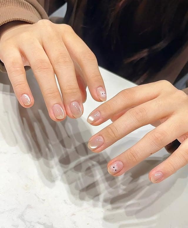 19. Natural Gloss Short Nails with Minimal Dot Art - basic nail ideas