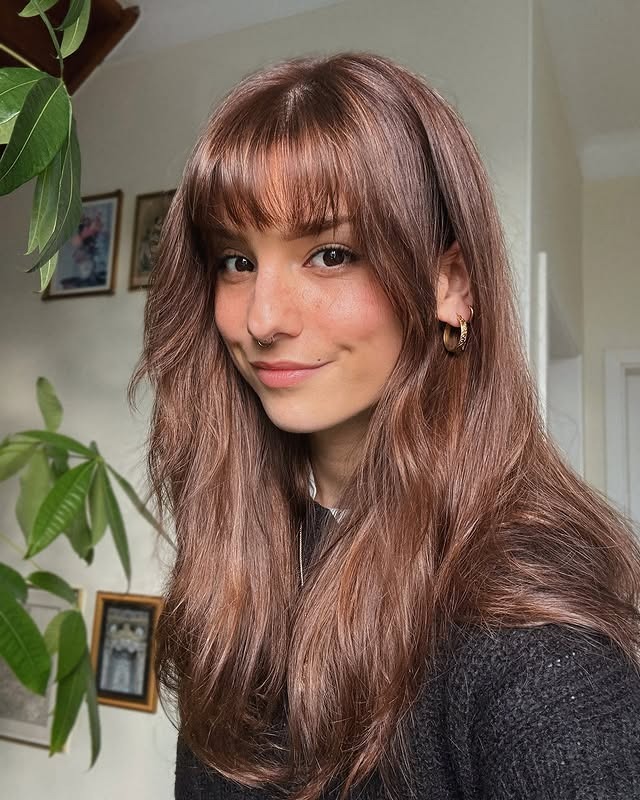 6. Natural Light Brown Feather Fringe with Subtle Texture - Feather Fringe Hair