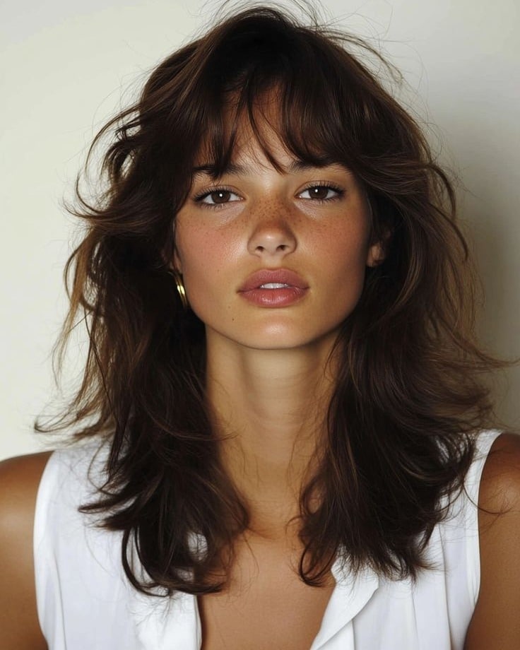 12. Effortless Brunette Feather Fringe with Airy Texture - Feather Fringe Hair