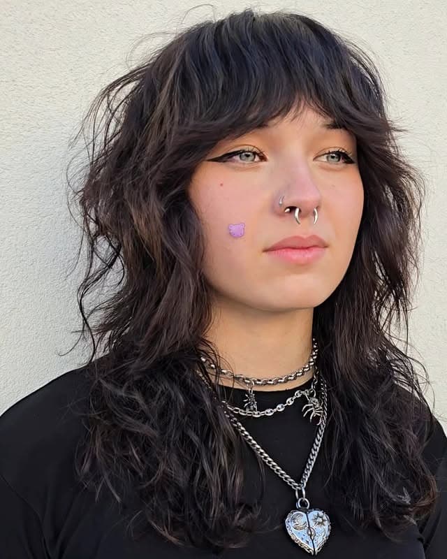 21. Textured Midnight Shag with Feather Fringe - Feather Fringe Hair